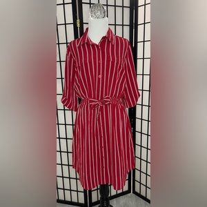 Red boyfriend shirt dress